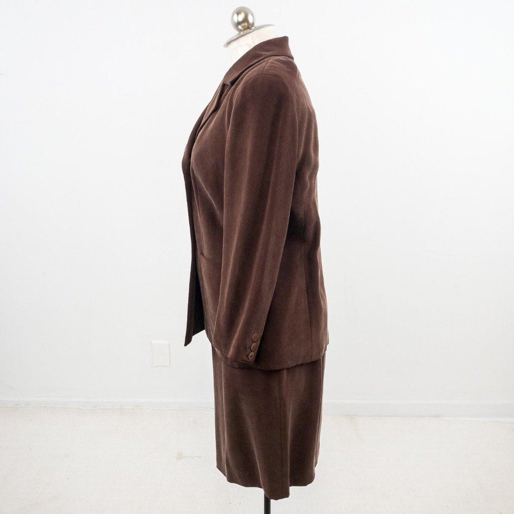 Vintage 90s M Sueded Silk Skirt Power Suit Brown - Picture 10 of 16